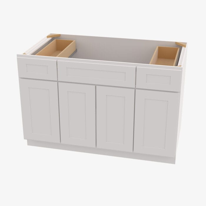 AW-S4821B12D-34-1/2 Double Door 48 Inch Sink Base Combo Vanity with Drawers | Ice White Shaker
