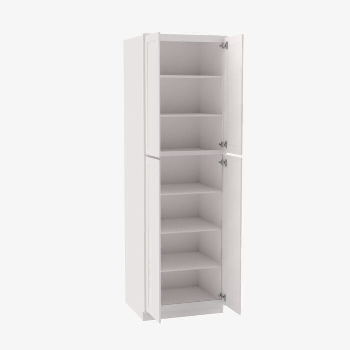 AW-WP2490B Four Door 24 Inch Tall Wall Pantry Cabinet with Butt Doors | Ice White Shaker