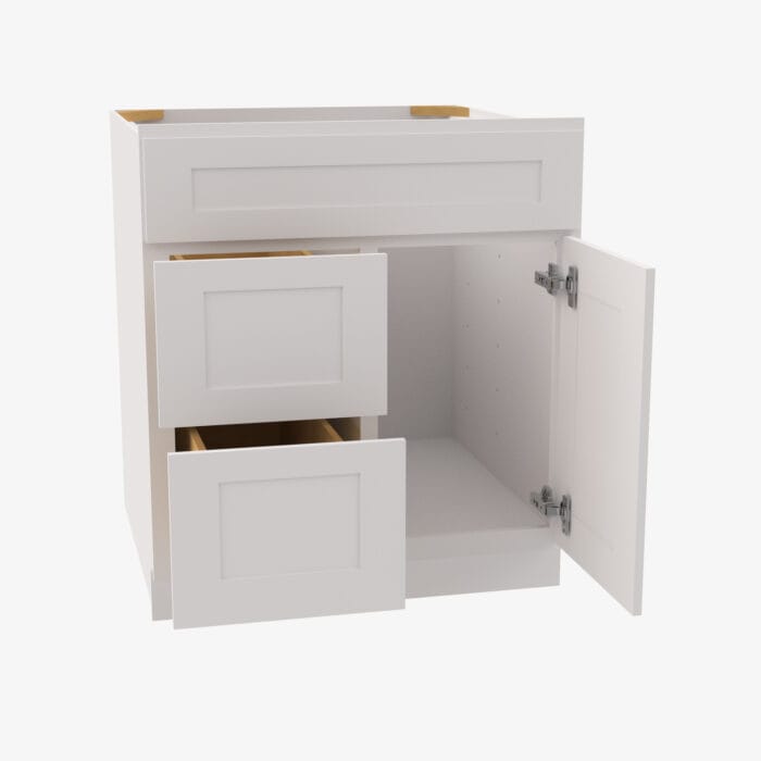 AW-S3621BDL-34-1/2 Double Door 36 Inch Sink Base Combo Vanity with Left Drawer | Ice White Shaker