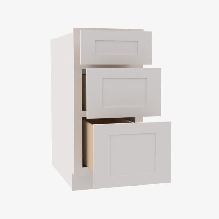 AW-DB15 3 15 Inch 3 Drawer Pack Base Cabinet | Ice White Shaker