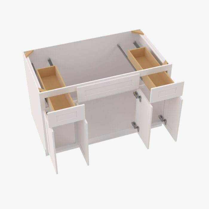 AW-S4821B12D-34-1/2 Double Door 48 Inch Sink Base Combo Vanity with Drawers | Ice White Shaker