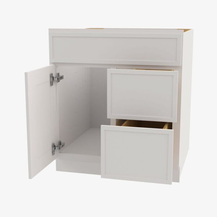 PW-S3621BDR-34-1/2 Double Door 36 Inch Sink Base Combo Vanity with Right Drawer | Petit White