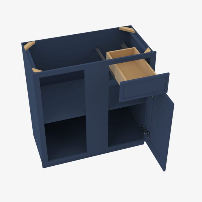 PD-BBLC42/45-39W Double Door 39 Inch Base Blind Corner Cabinet | Petit Blue