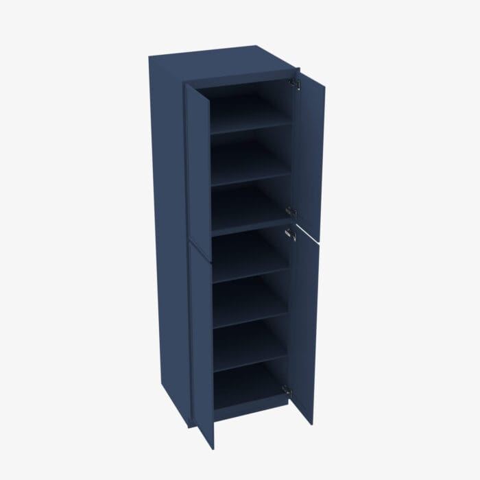 PD-WP2484B Four Door 24 Inch Tall Wall Pantry Cabinet with Butt Doors | Petit Blue