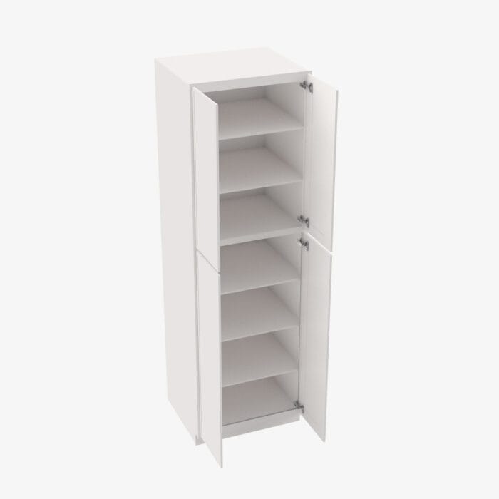 PW-WP2490B Four Door 24 Inch Tall Wall Pantry Cabinet with Butt Doors | Petit White