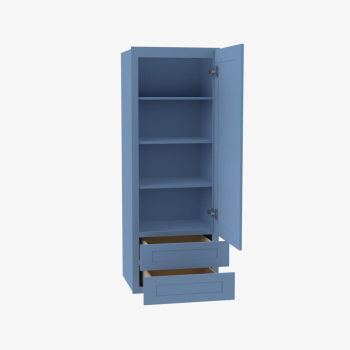 AX-W2D1860 Single Door Cabinets 18 Inch Wall Cabinet With 2 Built-In Drawers | XTerra Blue Shaker