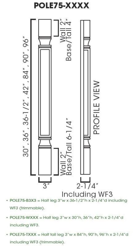 GW-POLE75-T384 Trimmable Half Tall Decor Leg Including WF3 | TSG Forevermark Gramercy White